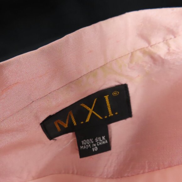 Vintage M.X.I. Peach Pink Embroidered Flower Silk Suit Sz. 10 - Picture 11 of 16